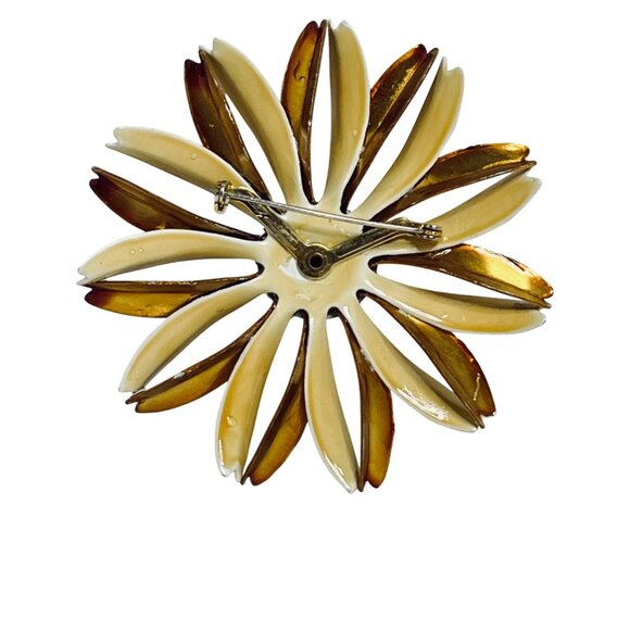 Vintage Gold Tone & Yellow Enamel Flower Brooch W/ Yellow Rhinestones (5733) - Picture 7 of 7